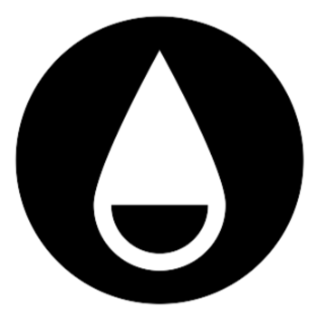 L'icona consiste in un cerchio nero. All'interno di questo cerchio nero si trova una goccia d'acqua bianca, parzialmente riempita di nero.