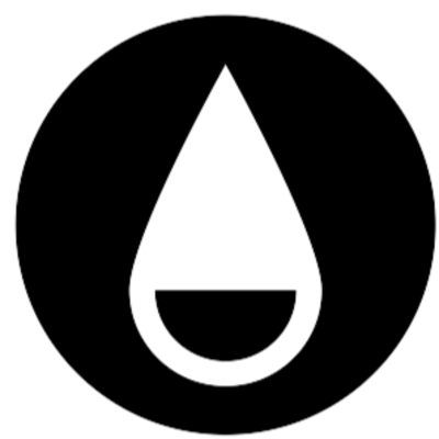 The icon consists of a black circle. Inside this black circle is a white drop of water, which is partially filled in black.