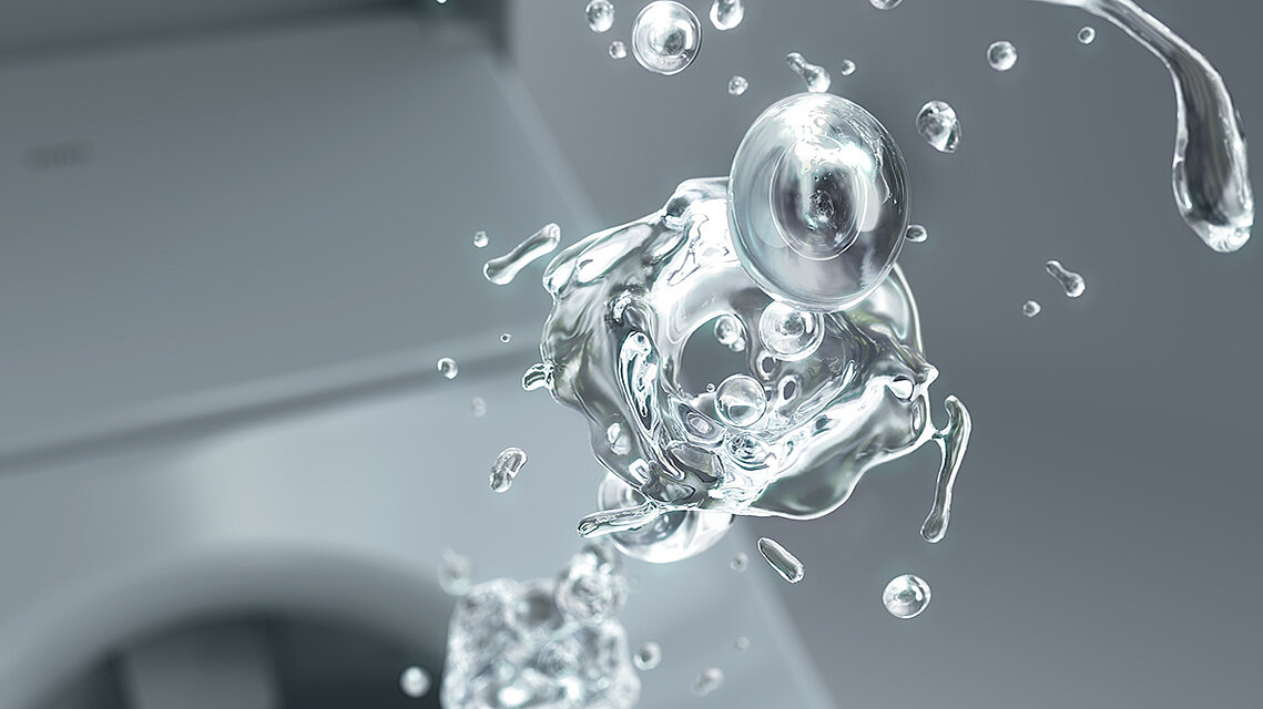 Bild zeigt eine WASHLET-Düse mit Warmwasser