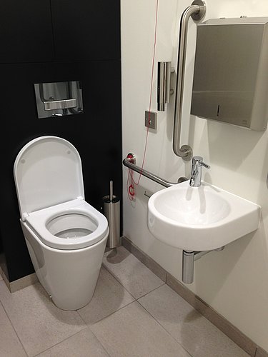 Detailed view of touch-free automatic faucet
